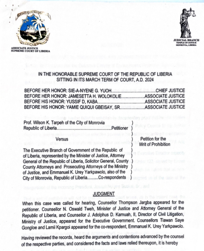 Tarpeh v GOL SC Ruling