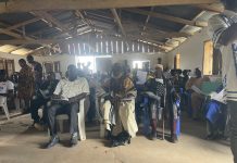 Cocoa Farmers Ask Gov’t to Push Proposed Park Behind Elders and chiefs at a meeting in Gaye Town to discuss the boundaries of the Kwa Proposed Protected Area in Grand Gedeh