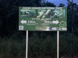 A Krahn-Grebo National Park signboard in Grand Gedeh County